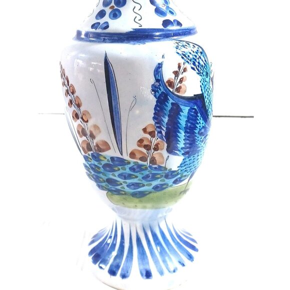 Vintage 15"  Hand-Painted Signed Tonala Mexico Pottery Vase With Peacock - Picture 7 of 12